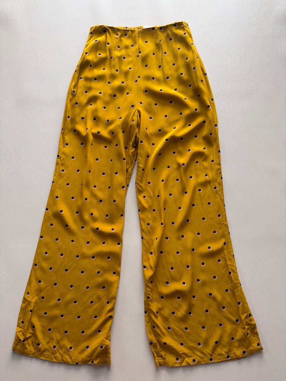 ASTR The Label Women's Mustard Yellow Polka Dot Wide Leg Trousers Pants Size S